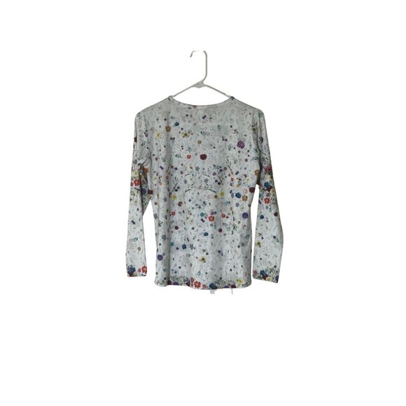 Womens Floral Long Sleeve Thermal Top White Multicolor New - Picture 2 of 5